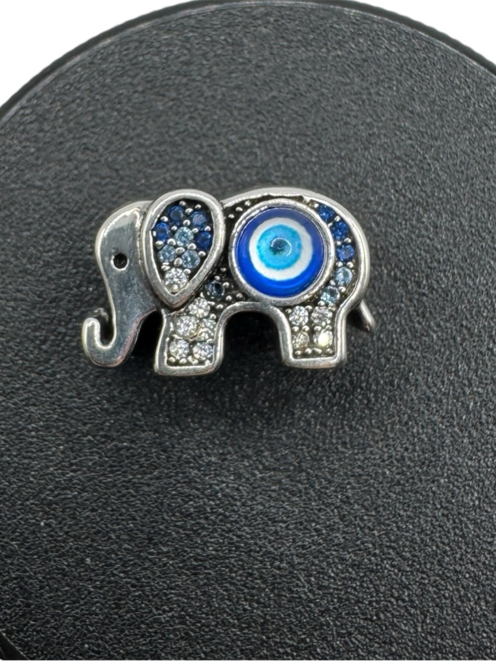 925 Silver Elephant Evil Eye Charm Bead Blue White CZ Stones